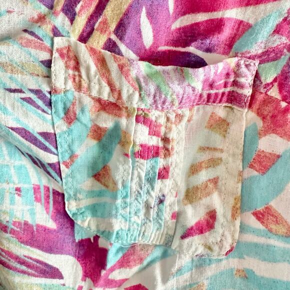 Coral Bay Women's Petite Large PL Linen & Rayon Blend 3/4 Sleeve Tropical Blouse - Picture 7 of 9